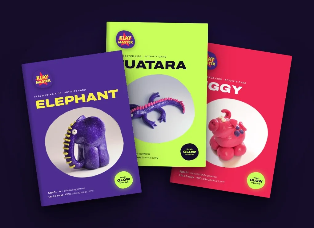 Three A5 activity cards fanned out