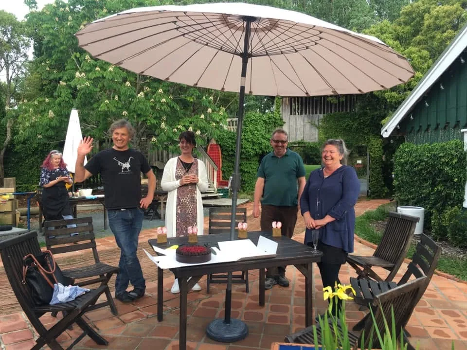 Morris & James staff together at the pottery