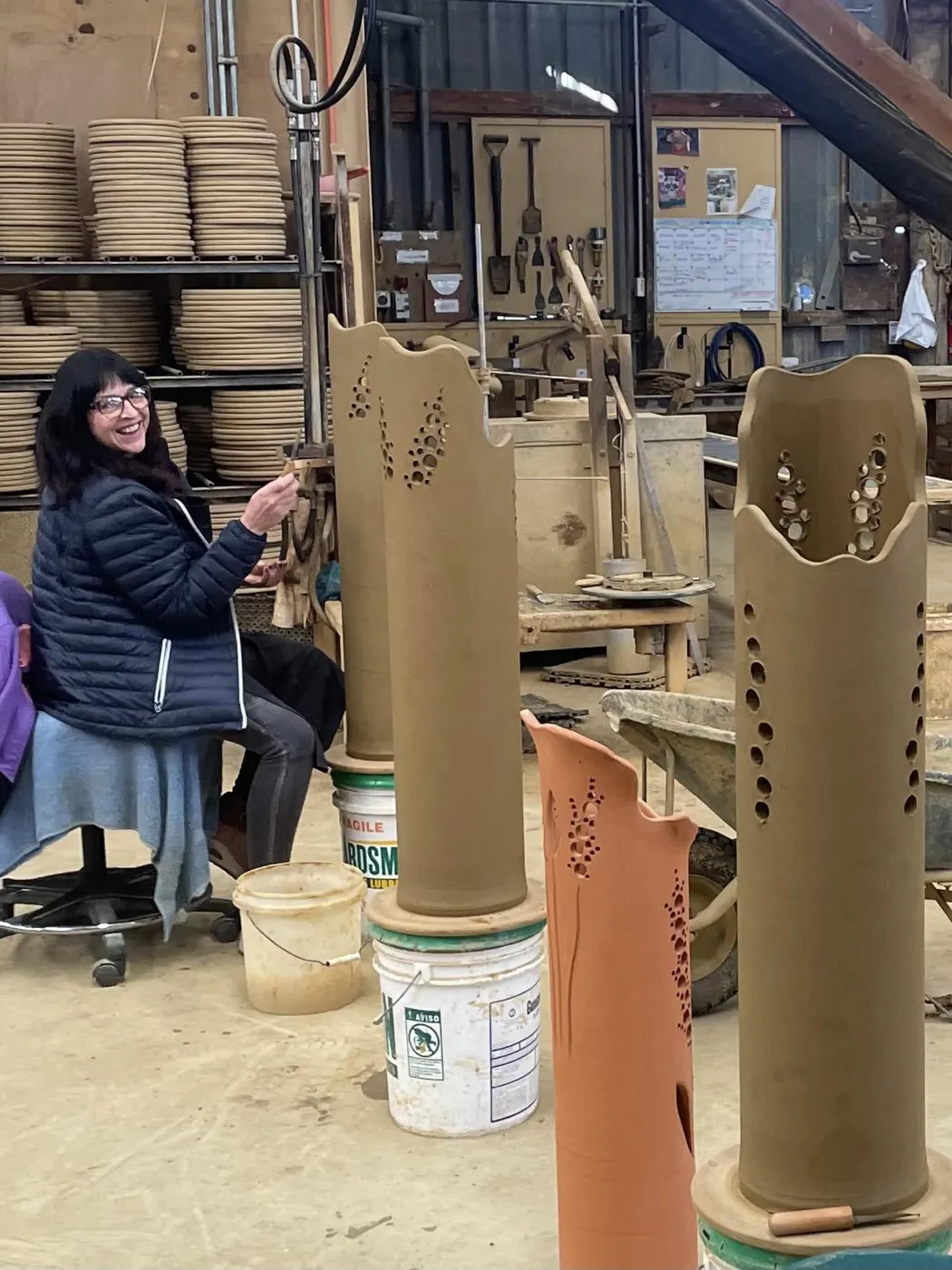Morris & James staff together at the pottery