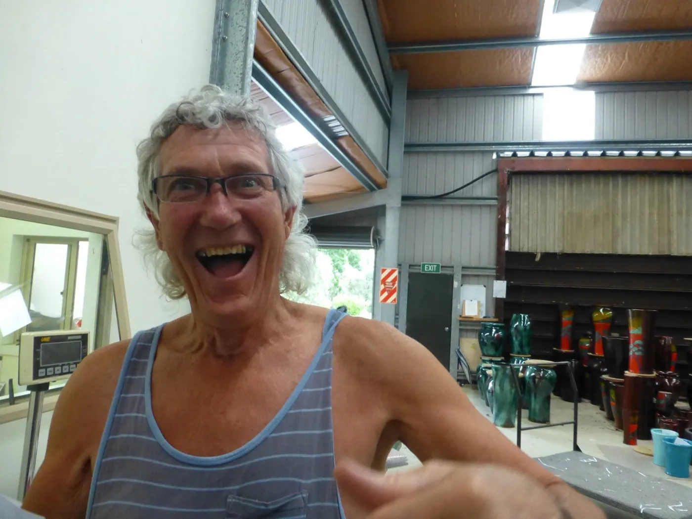 Morris & James staff together at the pottery
