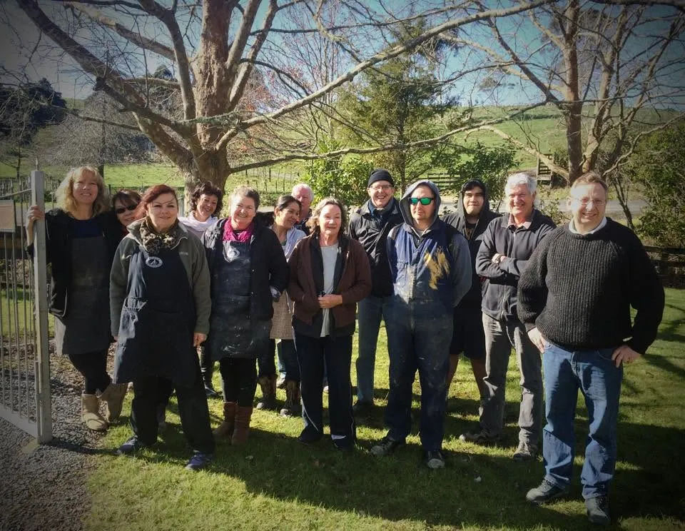 Morris & James staff together at the pottery