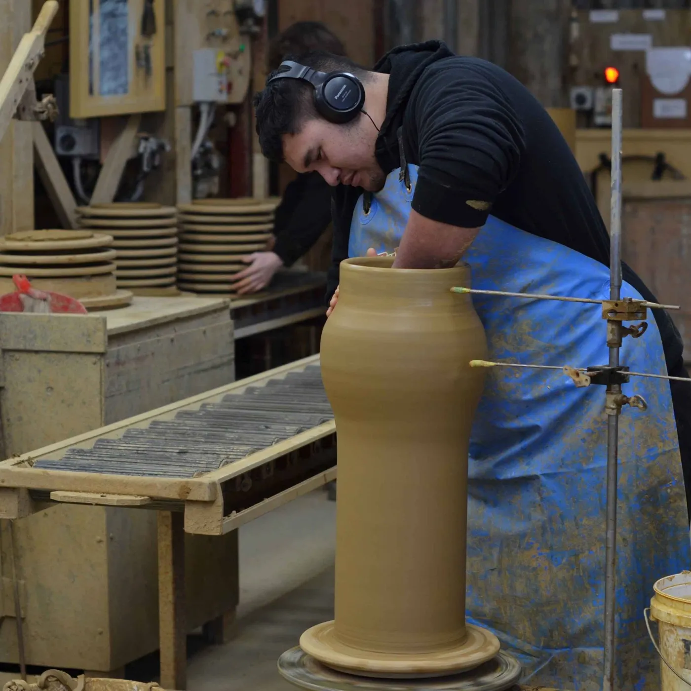 Morris & James staff together at the pottery