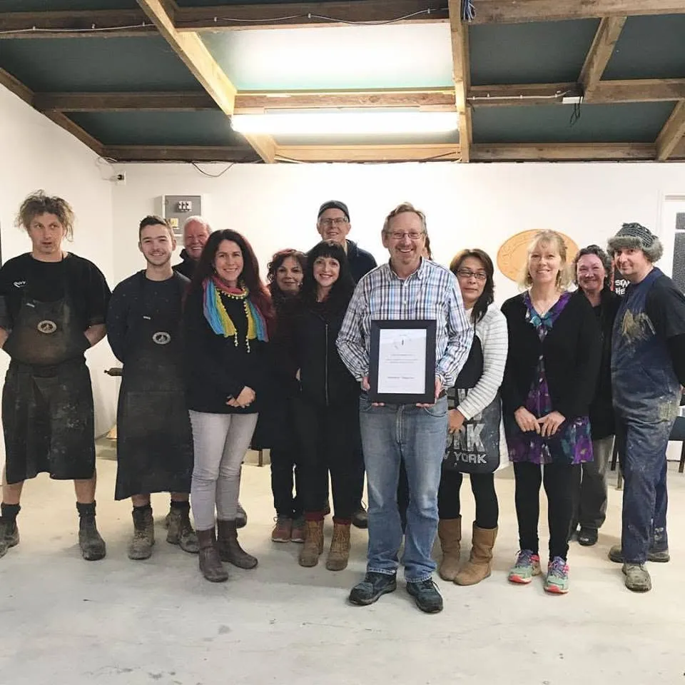 Morris & James staff together at the pottery
