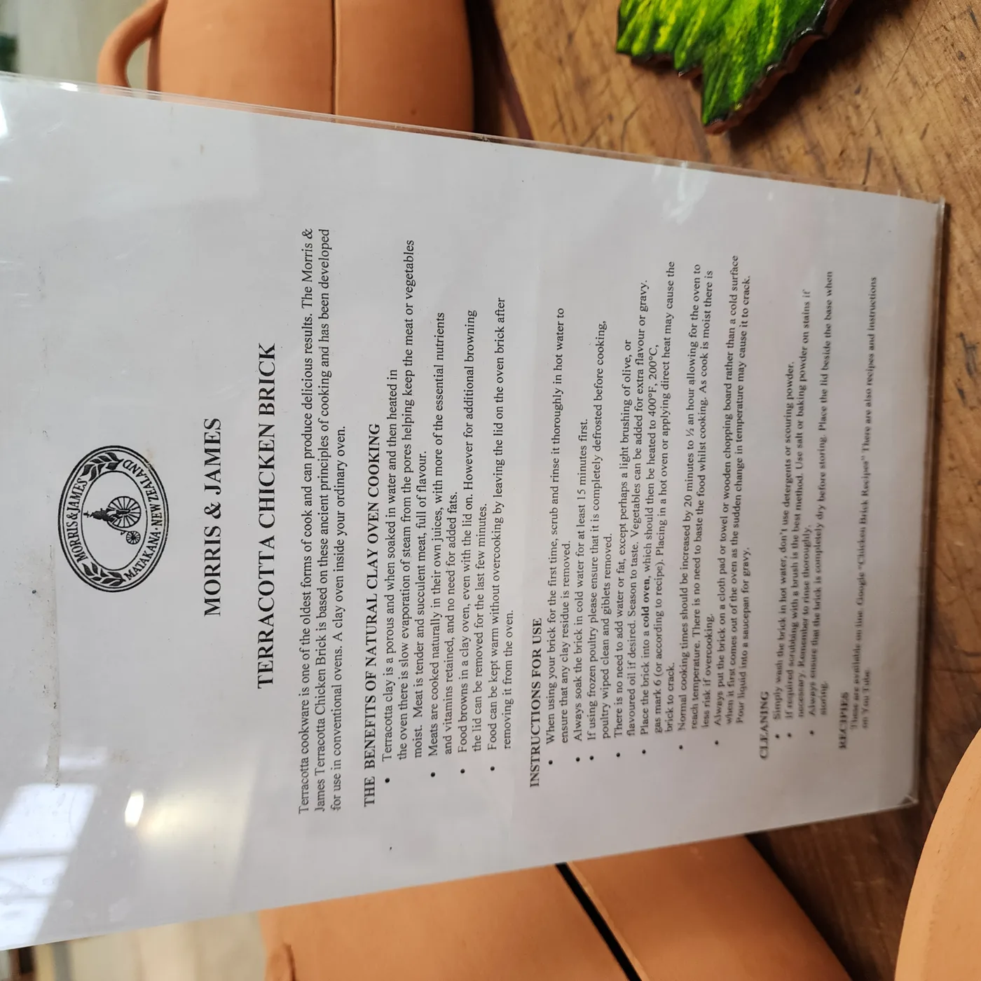 The Terracotta Chicken Brick instruction sheet from the showroom
