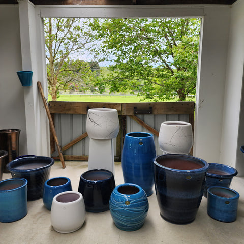 Blue Glaze + Splash Pots Display - enquire for individual prices